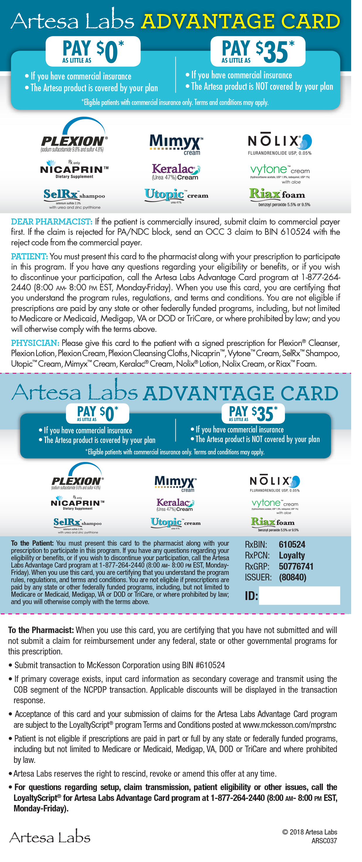 Artesa Labs Savings Card