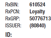 Bin Number 610524, PCN: Loyalty, GRP number 50776713, ISSUER: 80840